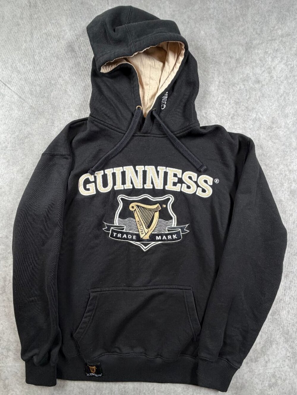 Guinness Mens Hoodie Black Embroidered Harp Logo Beer Ireland Size L